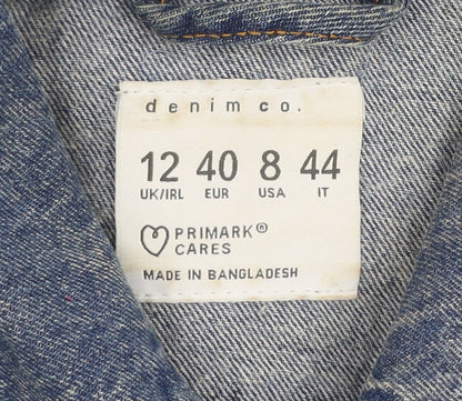 Primark Women’s Blue Cropped Denim Jacket Size 12 Distressed Style