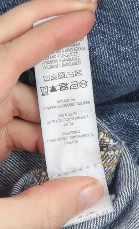 Primark Women’s Blue Cropped Denim Jacket Size 12 Distressed Style