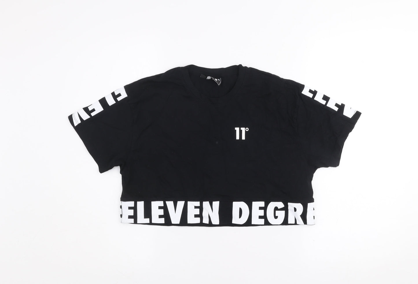 Womens UK Size 6 11 degrees Black Cropped T-Shirt