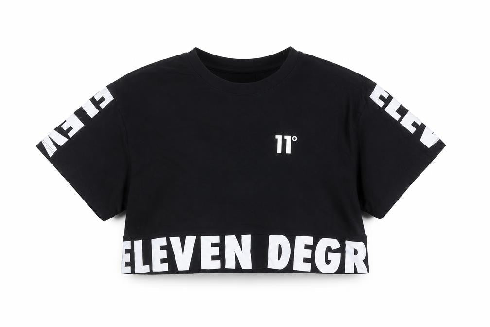 Womens UK Size 6 11 degrees Black Cropped T-Shirt