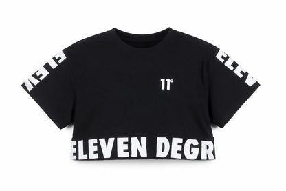 Womens UK Size 6 11 degrees Black Cropped T-Shirt