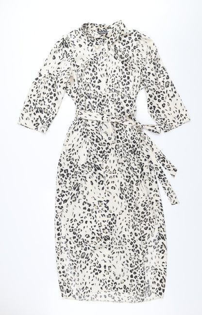 Dunnes Women Beige Leopard Print Midi Shirt Dress Size 14