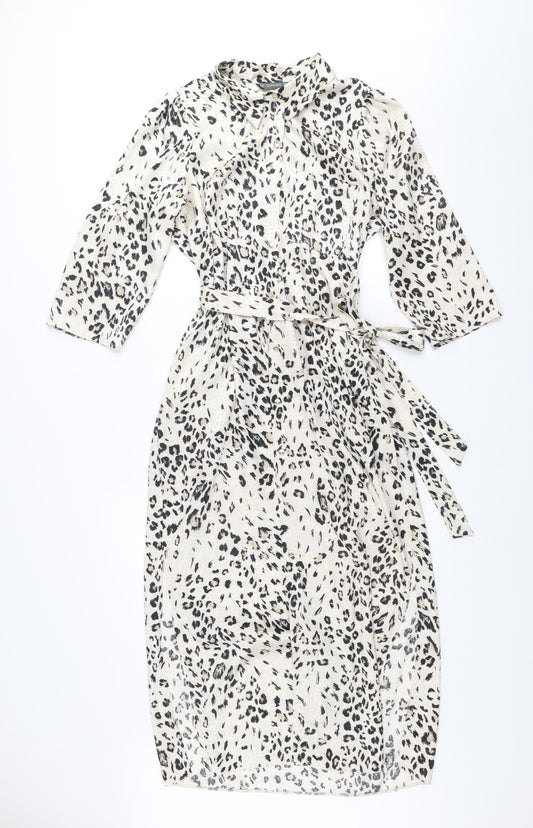 Dunnes Women Beige Leopard Print Midi Shirt Dress Size 14