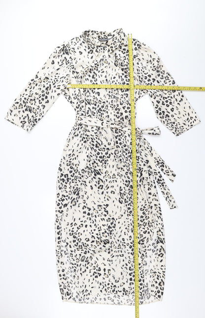 Dunnes Women Beige Leopard Print Midi Shirt Dress Size 14