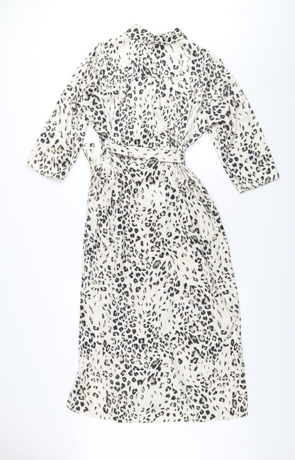 Dunnes Women Beige Leopard Print Midi Shirt Dress Size 14