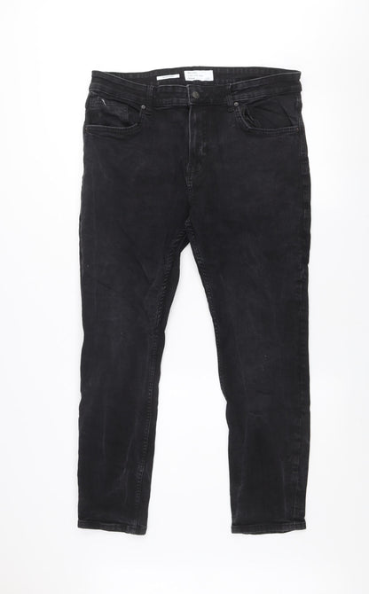 Bershka Men's Black Slim Straight Denim Jeans Size 36