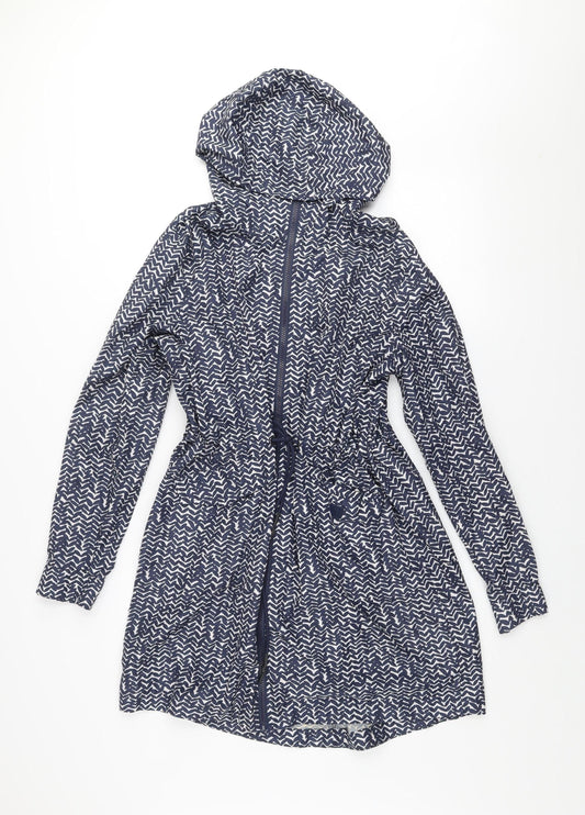 Dunnes Womens Blue Geometric Hooded Lightweight Rain Coat Jacket M