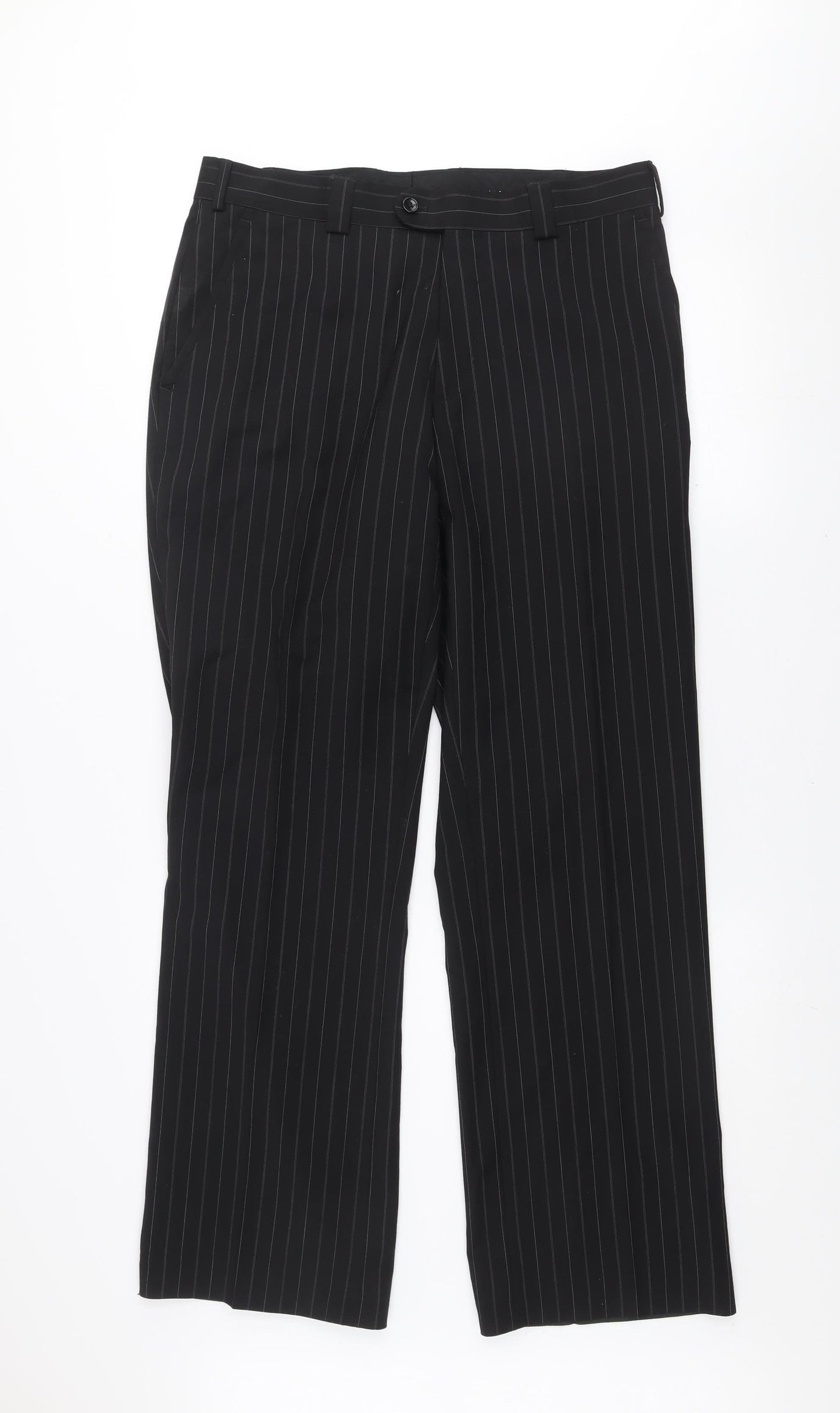Remus Uomo Men's Black Pinstripe Wool Dress Trousers 40R
