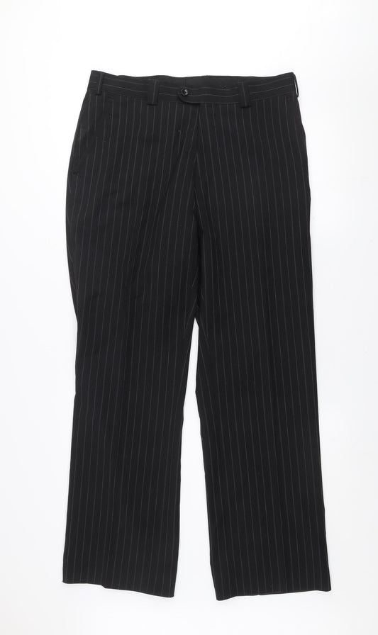 Remus Uomo Men's Black Pinstripe Wool Dress Trousers 40R
