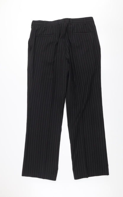 Remus Uomo Men's Black Pinstripe Wool Dress Trousers 40R