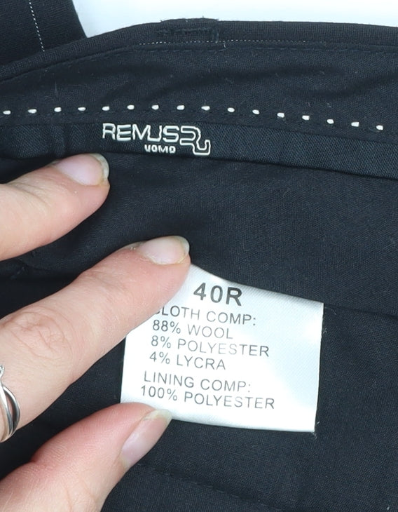 Remus Uomo Men's Black Pinstripe Wool Dress Trousers 40R