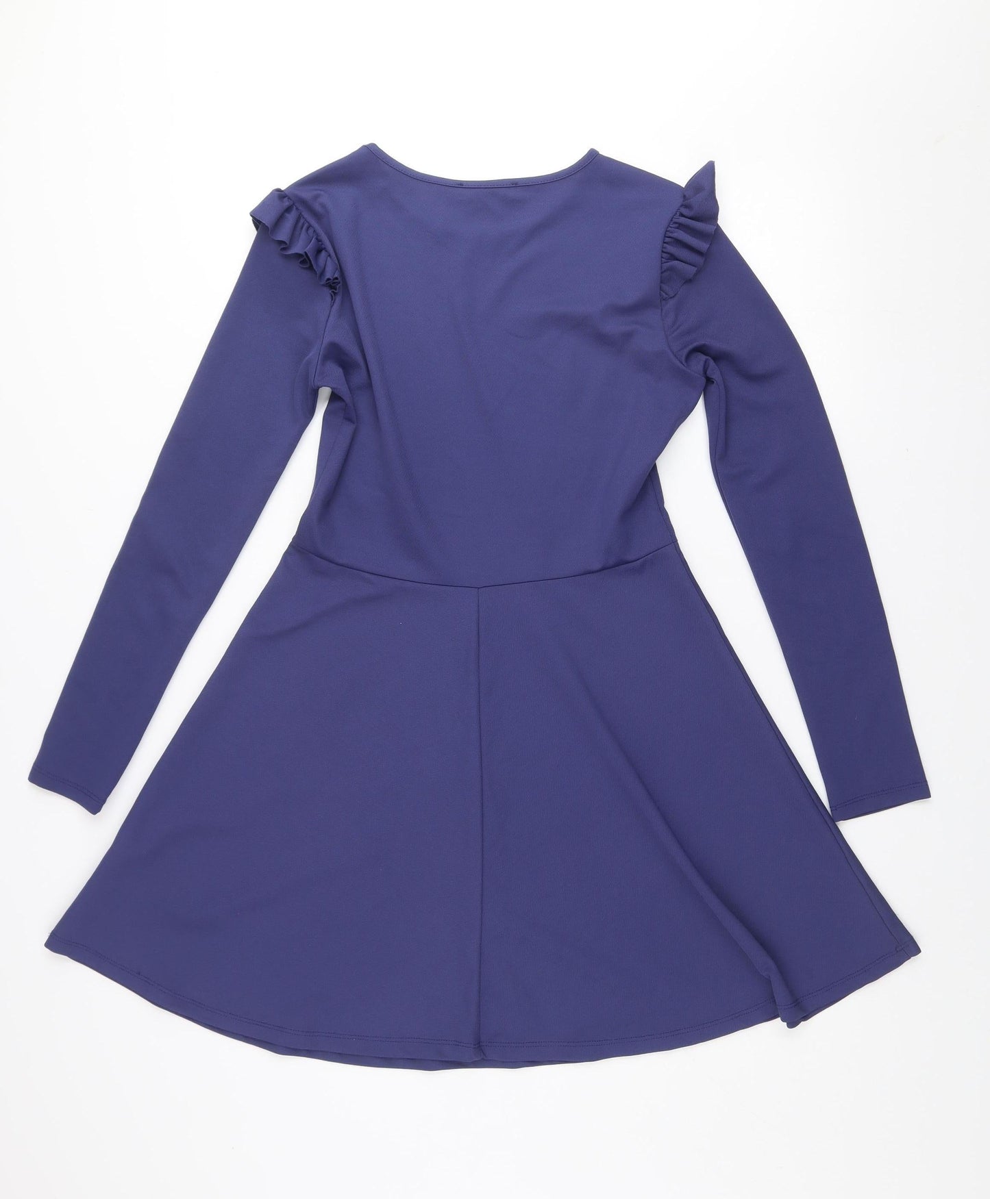 Primark Women Blue Long Sleeve Skater Dress Size 10 Ruffle Detail