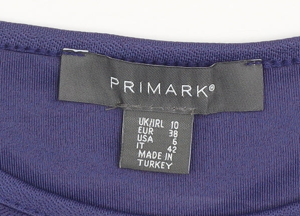 Primark Women Blue Long Sleeve Skater Dress Size 10 Ruffle Detail