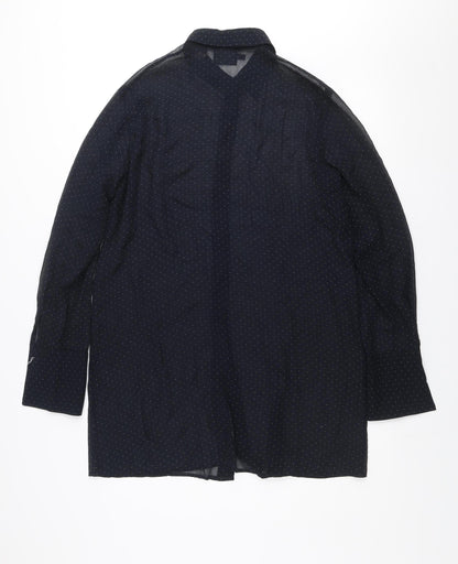 DKNY Women Black Polka Dot Silk Button-Up Long Sleeve Shirt L