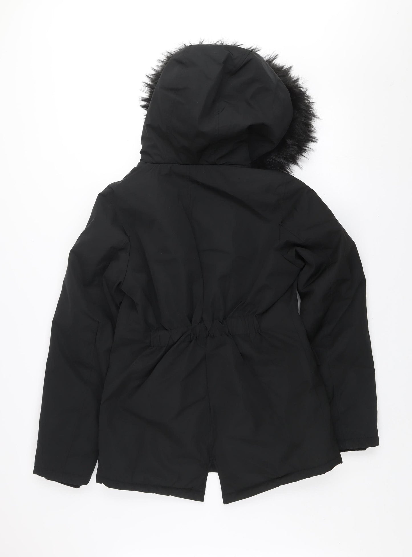 Primark Womens Black Fur Trim Hooded Parka Jacket 2XS