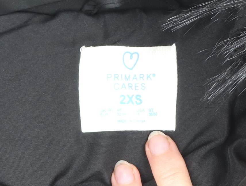 Primark Womens Black Fur Trim Hooded Parka Jacket 2XS