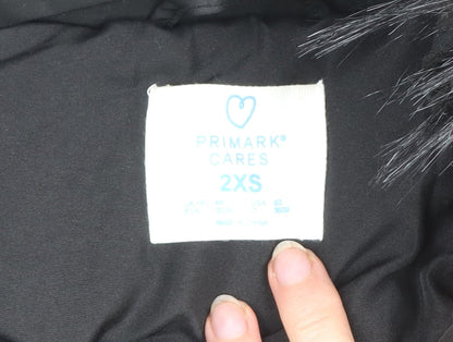 Primark Womens Black Fur Trim Hooded Parka Jacket 2XS