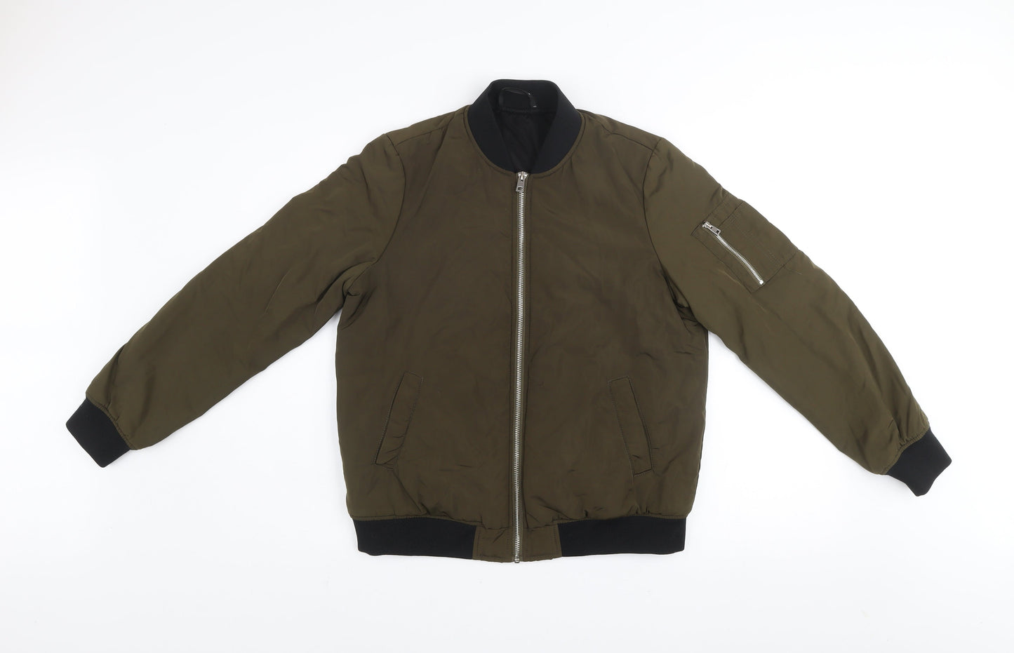 Dunnes Women’s Green Bomber Jacket Size 10 Regular Fit Zip Pockets