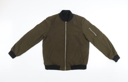 Dunnes Women’s Green Bomber Jacket Size 10 Regular Fit Zip Pockets