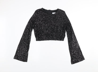 Womens UK Size M Eight Paris Black Cropped Blouse
