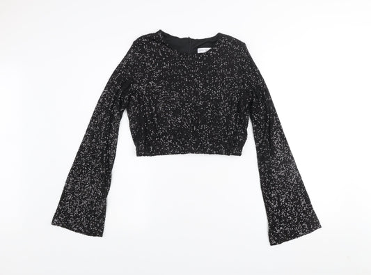Womens UK Size M Eight Paris Black Cropped Blouse