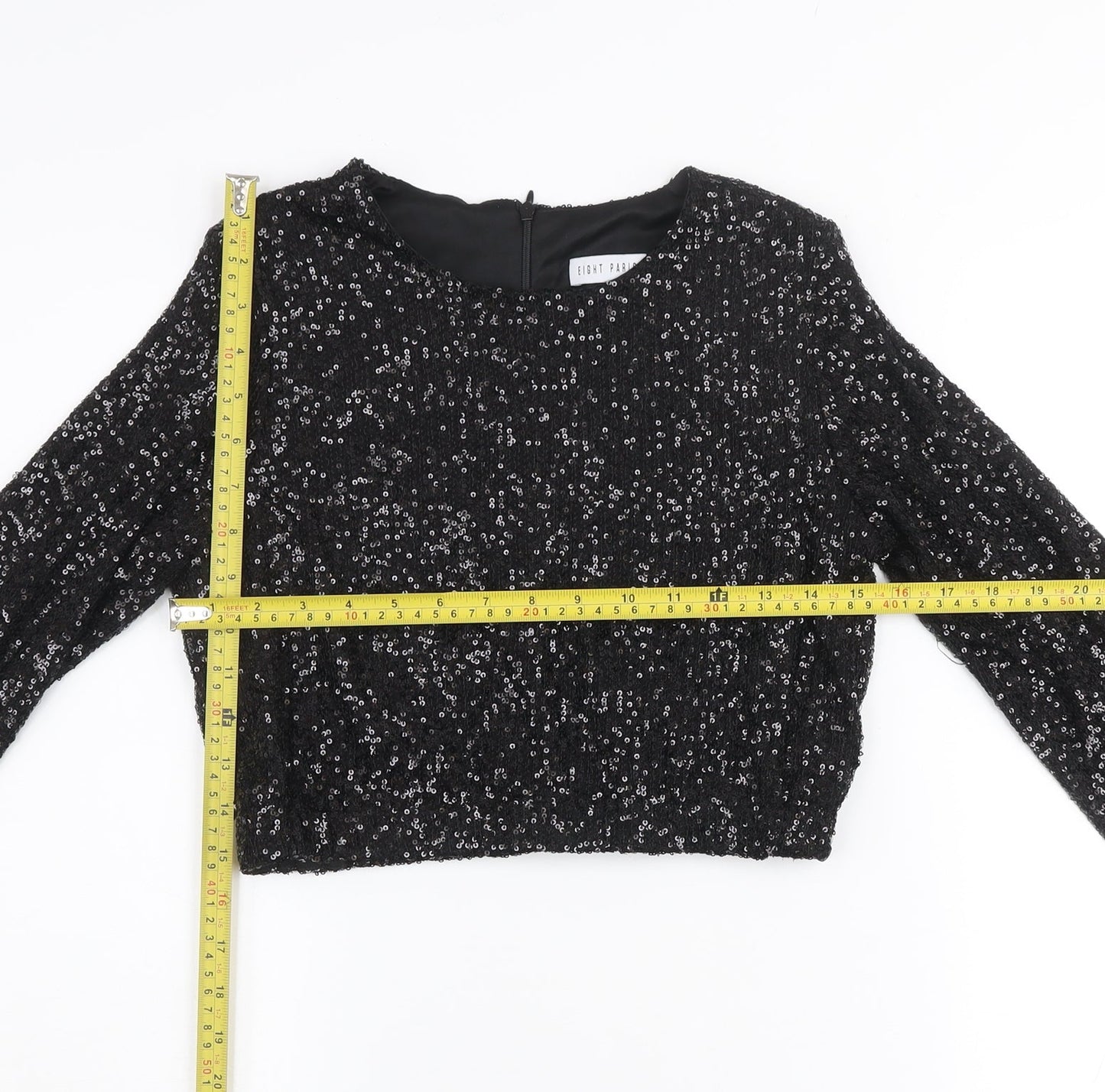 Womens UK Size M Eight Paris Black Cropped Blouse