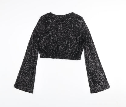 Womens UK Size M Eight Paris Black Cropped Blouse