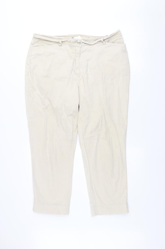 Womens UK Size 18 Gelco Regular Fit Cropped Beige Trousers