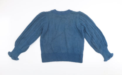 Gallery Women's Blue V-Neck Puff Sleeve Knit Jumper UK M