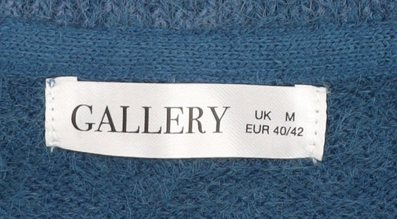 Gallery Women's Blue V-Neck Puff Sleeve Knit Jumper UK M