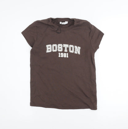 Womens UK Size 12 Stradivarius Brown Basic T-Shirt