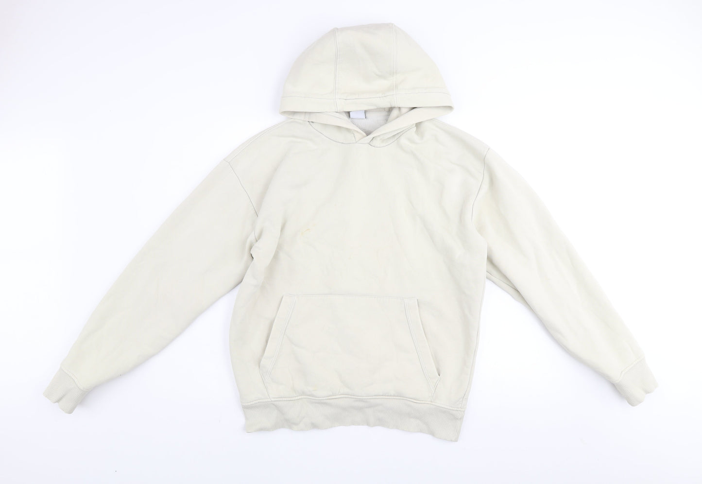 Zara Men Beige Pullover Hoodie Size M Cotton Blend Fleece