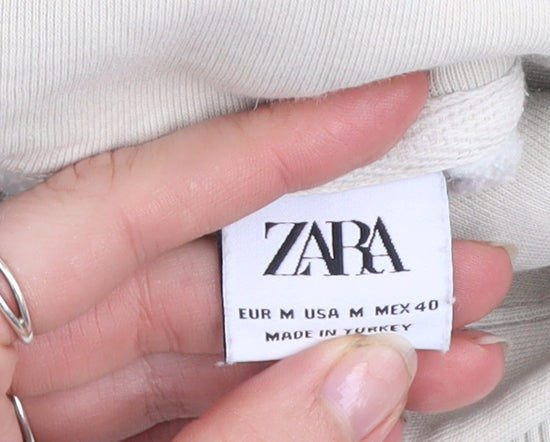 Zara Men Beige Pullover Hoodie Size M Cotton Blend Fleece