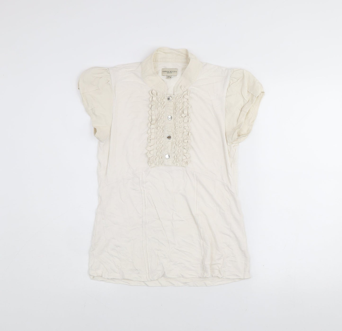 Karen Millen Women’s Ivory Short Sleeve Ruffle Blouse UK 12