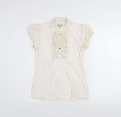 Karen Millen Women’s Ivory Short Sleeve Ruffle Blouse UK 12
