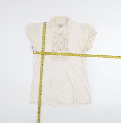 Karen Millen Women’s Ivory Short Sleeve Ruffle Blouse UK 12