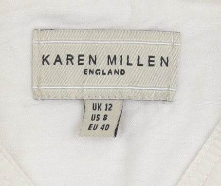 Karen Millen Women’s Ivory Short Sleeve Ruffle Blouse UK 12