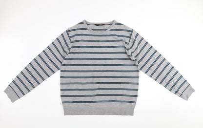 Cedar Wood State Men’s Grey Striped Acrylic Crew Neck Jumper XL