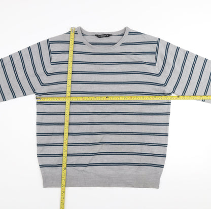 Cedar Wood State Men’s Grey Striped Acrylic Crew Neck Jumper XL