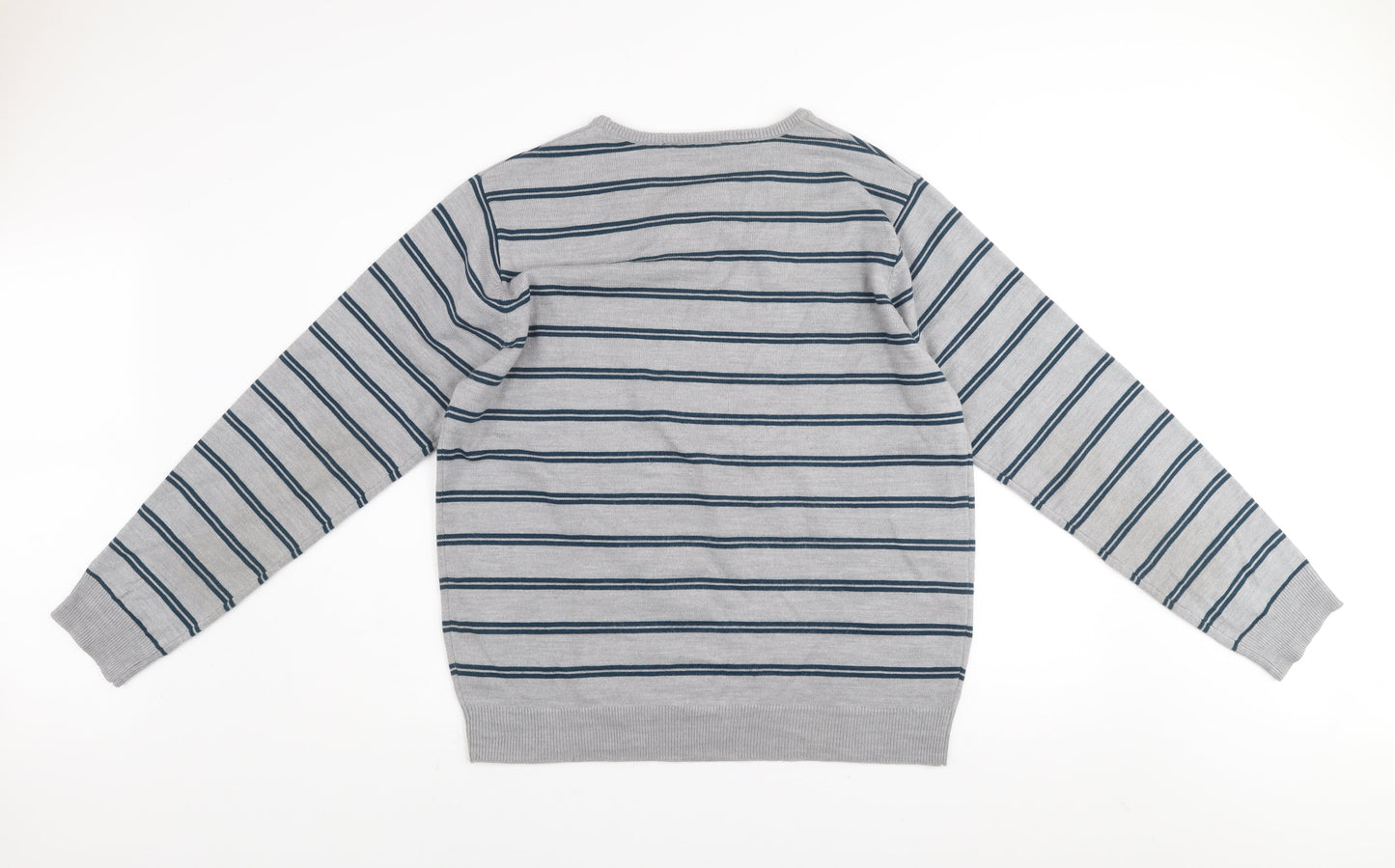 Cedar Wood State Men’s Grey Striped Acrylic Crew Neck Jumper XL