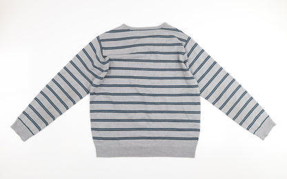 Cedar Wood State Men’s Grey Striped Acrylic Crew Neck Jumper XL