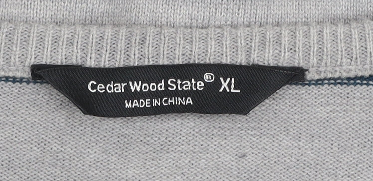 Cedar Wood State Men’s Grey Striped Acrylic Crew Neck Jumper XL