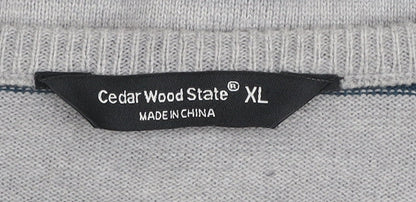 Cedar Wood State Men’s Grey Striped Acrylic Crew Neck Jumper XL