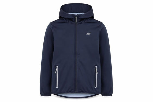4F Boys Blue Softshell Hooded Jacket Full Zip Water Resistant 12-13 Years