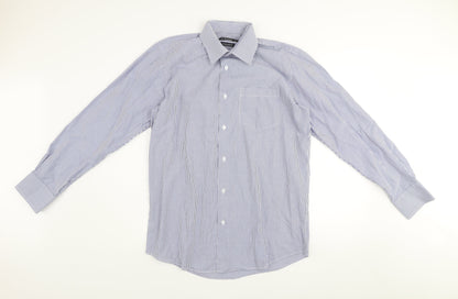 Dunnes Men's Blue Striped Regular Fit Long Sleeve Button-Up Shirt Size 15