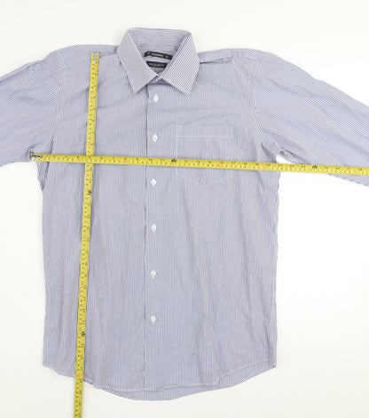 Dunnes Men's Blue Striped Regular Fit Long Sleeve Button-Up Shirt Size 15