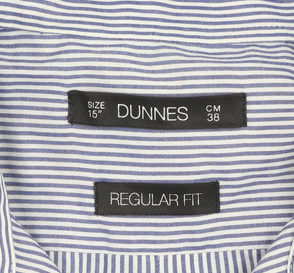 Dunnes Men's Blue Striped Regular Fit Long Sleeve Button-Up Shirt Size 15