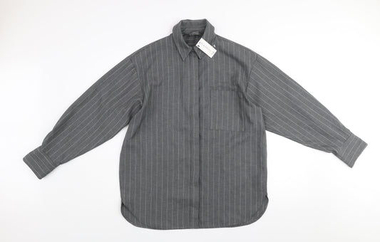 Primark Women’s Grey Striped Button-Up Long Sleeve Shirt XS