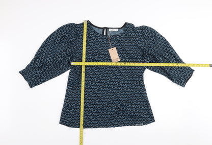 Gallery Women Blue Geometric Knit Puff Sleeve Pullover Jumper UK 16