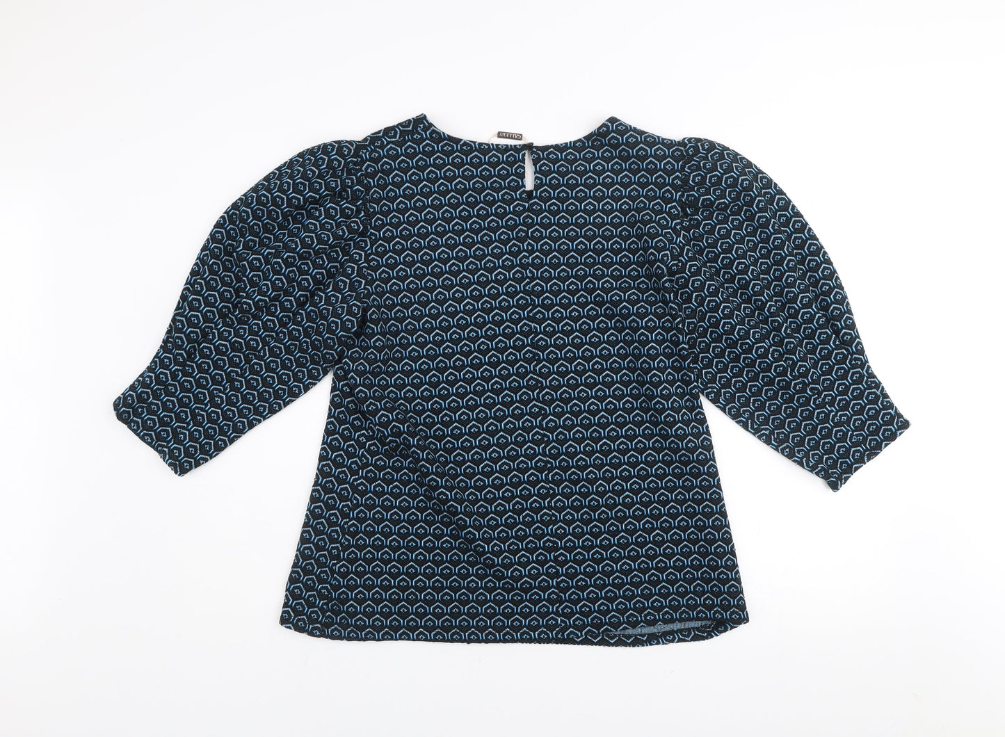 Gallery Women Blue Geometric Knit Puff Sleeve Pullover Jumper UK 16